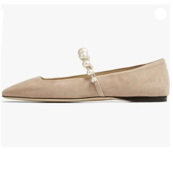 FOWT Women Square Toe Slip on Flats Pearl Studded Strap Elegant Pumps  Nude - Picture 1 of 7
